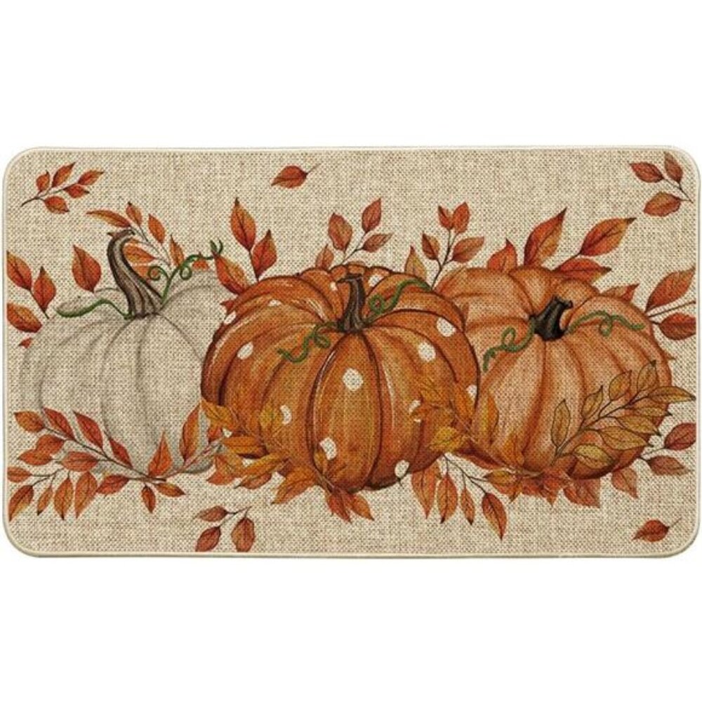 Orange Dot Pumpkin Eucalyptus Fall Doormat, Low-Profile, Indoor/Outdoor, 17x29‎